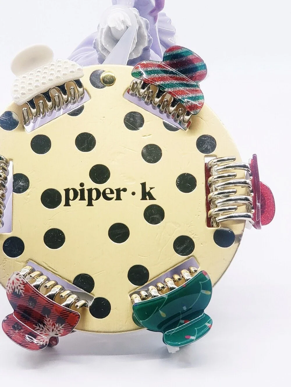 Piper•K Christmas Green Red Glitter Holiday Mini Hair Claw Clip Set